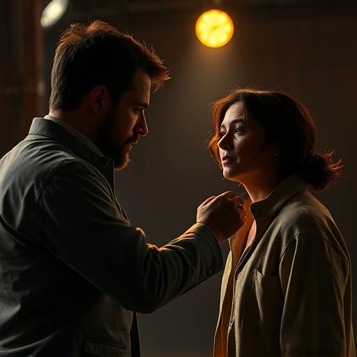 Two actors intensely rehearsing a scene